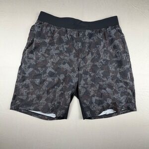 Lululemon T.H.E. Short 9 Linerless Mens XL Grey Black Static Pattern Athletic